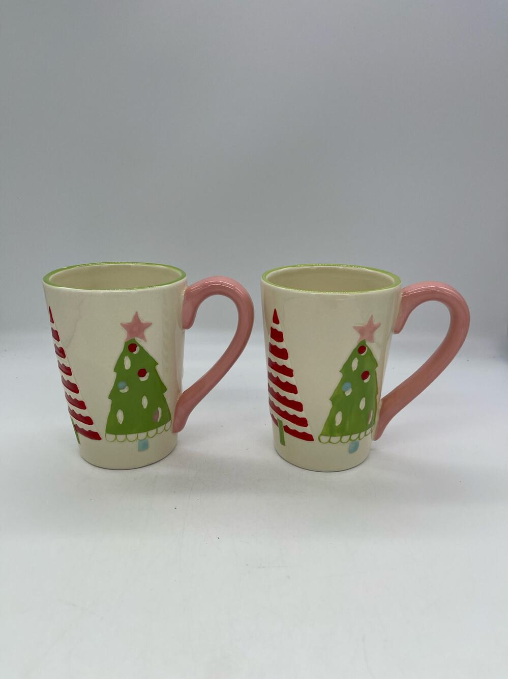 Hand Painted Christmas Tree Mugs Split P Set of 2